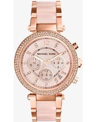 Michael Kors Chronograph Quartz Watch With Stainless Steel Acetate Strap Mk5896 - Pink