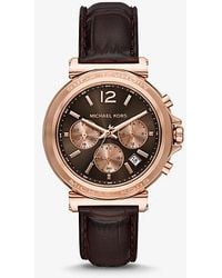 Michael Kors - Oversized Maren Rose Gold-tone And Crocodile Embossed Leather Watch - Lyst