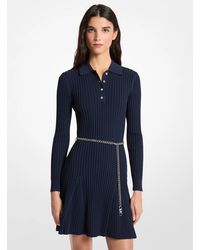 MICHAEL Michael Kors - Mk Ribbed Viscose Belted Polo Dress - Lyst