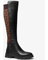 Michael Kors - Ridley Leather And Logo Jacquard Knee Boot - Lyst