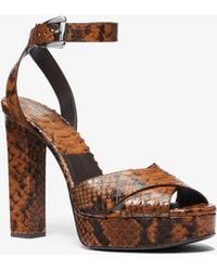 Michael Kors - Mk Cannon Python Embossed Leather Platform Sandal - Lyst