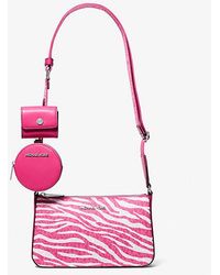 Michael Kors - Jet Set Leather Medium Animal Print Logo Crossbody Bag With Case For Apple Airpods Pro - Lyst