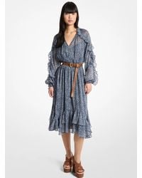 MICHAEL Michael Kors - Mk Ruffled Metallic Floral Print Georgette Midi Dress - Lyst