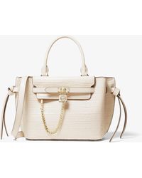 Michael Kors Hamilton Legacy Small Crocodile Embossed Leather Belted Satchel - Natural