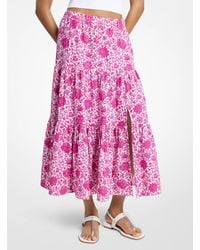 MICHAEL Michael Kors - Mk Floral Print Linen Blend Tiered Skirt - Lyst