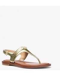 Michael Kors - Mandy Metallic Leather T-Strap Sandal - Lyst