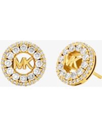 Michael Kors - Mk Fulton Precious Metal-Plated Pavé Logo Charm Stud Earrings - Lyst