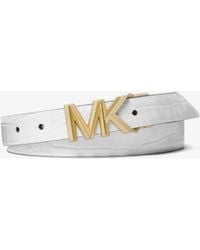 MICHAEL Michael Kors - Mk Reversible Signature Logo And Crocodile Embossed Leather Waist Belt - Lyst
