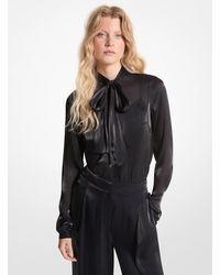 MICHAEL Michael Kors - Mk Crinkled Metallic Georgette Tie-Neck Blouse - Lyst