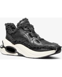 Michael Kors - Mk Toni Distressed Leather And Sherpa Trainer - Lyst