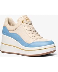 MICHAEL Michael Kors - Mk Emmy Leather And Canvas Wedge Trainer - Lyst