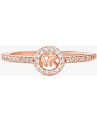 Michael Kors - Mk Fulton Precious Metal-Plated Pavé Logo Charm Ring - Lyst