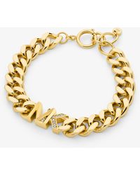 Michael Kors 14k Gold-plated Brass Pavé Logo Curb Link Bracelet - Metallic