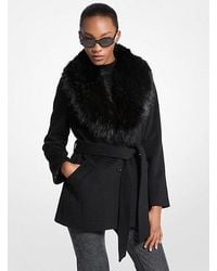Michael Kors - Faux Fur Trim Wool Blend Coat - Lyst