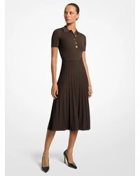 MICHAEL Michael Kors - Mk Ribbed Stretch Knit Polo Midi Dress - Lyst