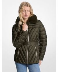 MICHAEL Michael Kors - Mk Faux Fur Trim Packable Nylon Puffer Jacket - Lyst
