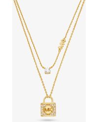 Michael Kors - Collier à étages en argent sterling plaqué métal précieux avec cadenas à pierres pavées - Lyst