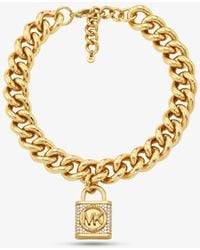 Michael Kors - Mk Precious Metal-Plated Brass Pavé Lock Curb Link Necklace - Lyst