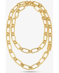 Michael Kors - Collar de cadena de eslabones doble de latón con chapado en metal precioso y logotipo imperio - Lyst