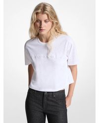 MICHAEL Michael Kors - Mk Logo Studded Cotton Jersey T-Shirt - Lyst