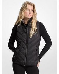 Michael Kors - Chevron Quilted Logo Print And Nylon Packable Vest - Lyst
