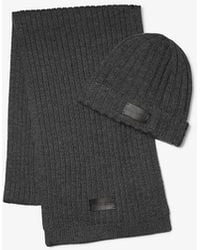 Michael Kors - Mk Ribbed Knit Beanie Hat And Scarf Set - Lyst