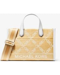 MICHAEL Michael Kors - Mk Gigi Small Empire Logo Jacquard Straw Small Tote Bag - Lyst