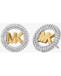 Michael Kors - Small Pavé Logo Charm Two-Tone Stud Earrings - Lyst