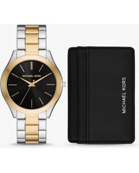 Michael Kors - Oversized Aspyn Two-Tone Watch And Leather Card Case Gift Set - Lyst