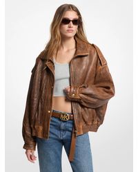 MICHAEL Michael Kors - Michael Kors Oversized Burnished Leather Jacket - Lyst