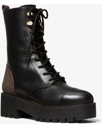 bryce leather and logo platform combat boot
