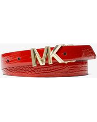MICHAEL Michael Kors - Mk Reversible Signature Logo And Crocodile Embossed Leather Waist Belt - Lyst