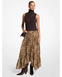 MICHAEL Michael Kors - Mk Leopard Print Georgette High-Low Skirt - Lyst