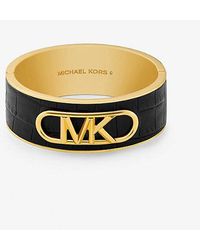 Michael Kors - Precious Metal-plated Brass And Crocodile Embossed Empire Logo Bangle - Lyst