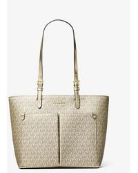 Michael Kors - Jet Set Medium Metallic Signature Logo Pocket Tote Bag - Lyst