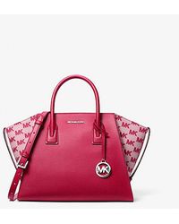 Michael Kors - Avril Large Leather And Logo Jacquard Satchel - Lyst