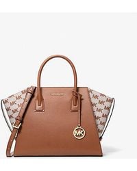 Michael Kors - Avril Large Leather And Logo Jacquard Satchel - Lyst