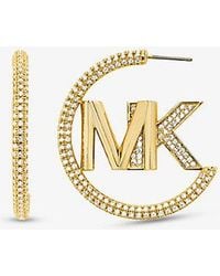 Michael Kors - Mk Precious Metal-Plated Brass Pavé Logo Hoop Earrings - Lyst