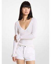 MICHAEL Michael Kors - Mk Pull À Col En V En Laine Mélangée Côtelée - Lyst