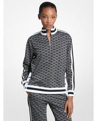 Michael Kors - Logo Print Metallic Stretch Knit Half-Zip Jacket - Lyst
