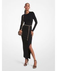 Michael Kors - Robe mi-longue en laine mélangée avec ceinture - Lyst