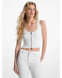 Michael Kors - Ribbed Viscose Blend Zip-Up Tank Top - Lyst