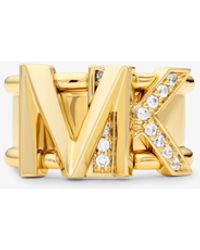 Michael Kors 14k Gold-plated Brass Pavé Logo Ring - White