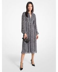 MICHAEL Michael Kors - Mk Robe Mi-Longue Plissée En Crêpe Georgette À Imprimé Léopard - Lyst