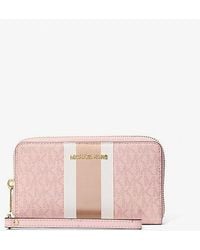 Michael Kors - Jet Set Large Metallic Signature Logo Stripe Smartphone Wallet - Lyst