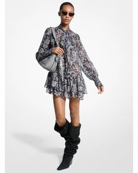 MICHAEL Michael Kors - Metallic Paisley Georgette Tie-Neck Dress - Lyst