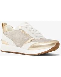 Michael Kors - Mk Allie Stride Leather And Glitter Chain-Mesh Trainer - Lyst