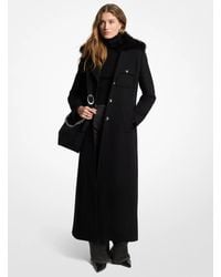 MICHAEL Michael Kors - Mk Faux Fur Trim Wool Blend Coat - Lyst