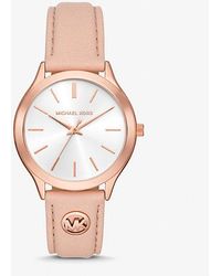 Michael Kors - Slim Runway Rose Gold-tone And Leather Watch - Lyst