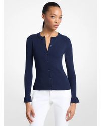 MICHAEL Michael Kors - Mk Ribbed Wool Blend Ruffle-Cuff Cardigan - Lyst